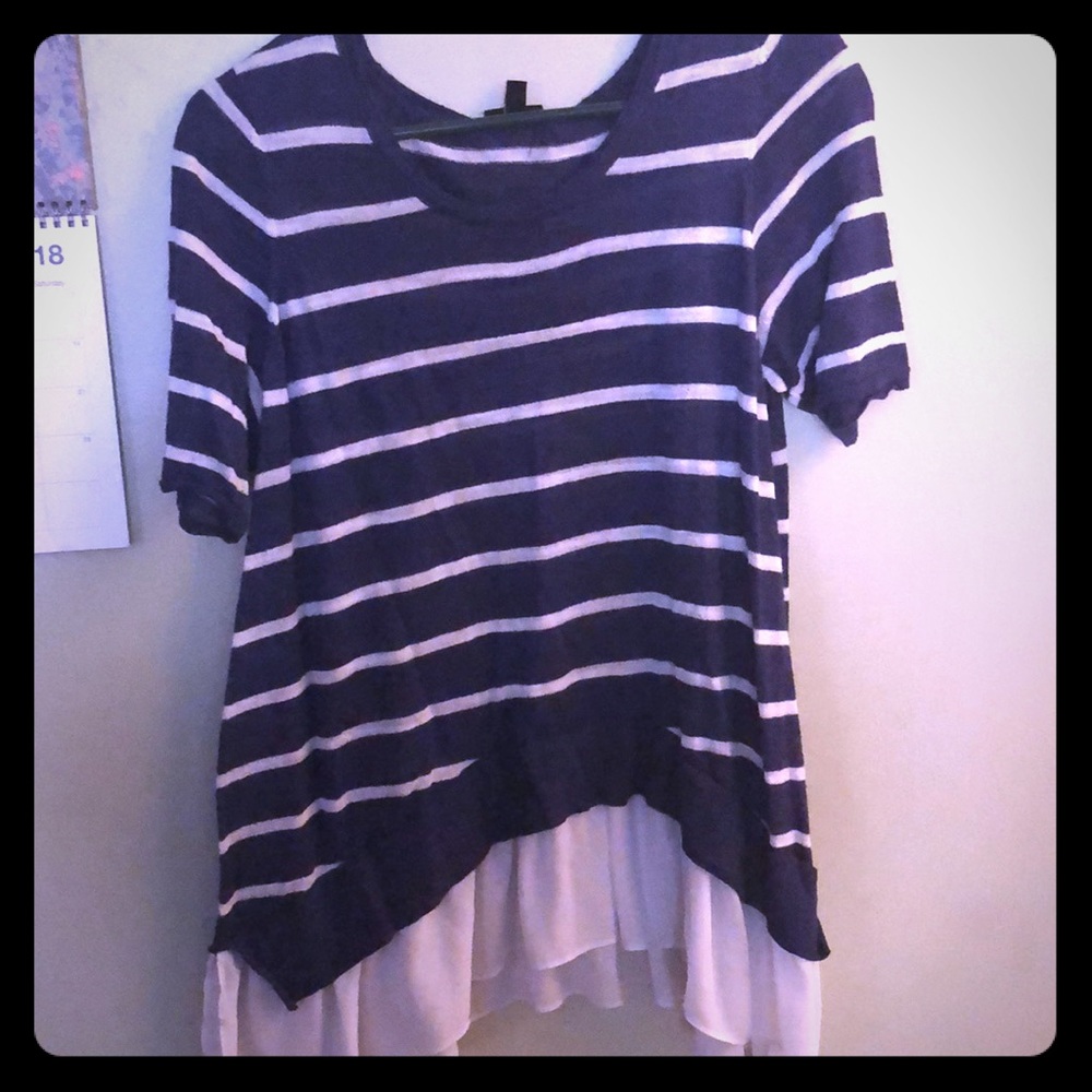 Navy striped shark fin hem shirt